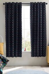 Catherine Lansfield 'Rainbow Rockets' Fully Reversible Eyelet Curtains in Black - Size: 168 cm width x 183 cm drop - thumbnail 2