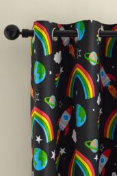 Catherine Lansfield 'Rainbow Rockets' Fully Reversible Eyelet Curtains in Black - Size: 168 cm width x 183 cm drop - thumbnail 3