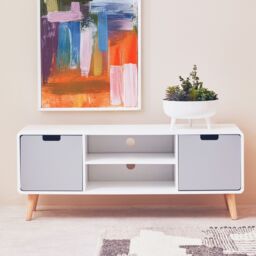 Orsina Sleek & Modern TV Unit, Versatile TV Cabinet, White Finish TV & Storage Unit, Sleek Corner TV Unit in Grey - thumbnail 1