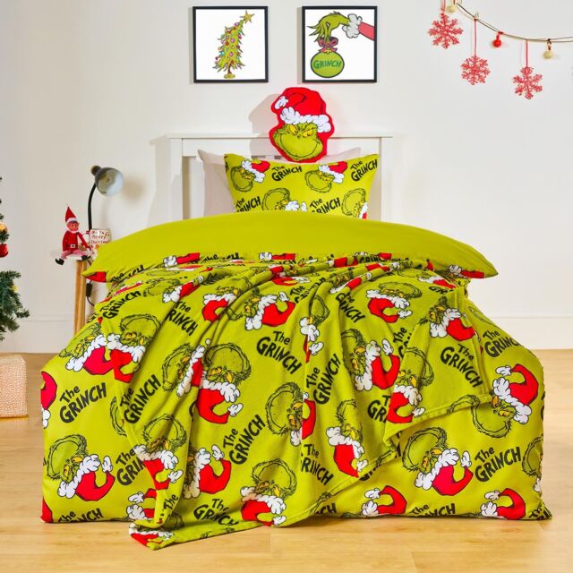 OHS Xmas Grinch Bedding Set Novelty Duvet Cover with Pillowcase in Green - Size: Single - image 1
