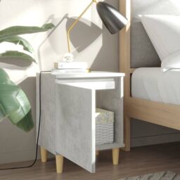 Berkfield Home Bed Cabinets with Solid Wood Legs 2pcs Concrete Grey 40x30x50cm - Size: 40 x 30 x 50 cm - thumbnail 3