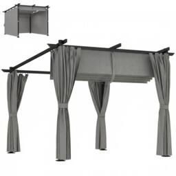 OUTSUNNY 3 x 3(m) Metal Pergola with Retractable Roof & Sidewalls, Light Grey - thumbnail 2