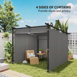 OUTSUNNY 3 x 3(m) Metal Pergola with Retractable Roof & Sidewalls, Light Grey - thumbnail 5