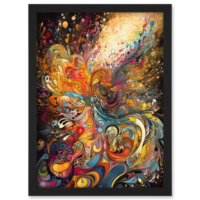 Artery8 Vibrant Colour Sound Waves Music Artwork Artwork Framed Wall Art Print A4 in Black - image 1