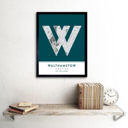 "Wee Blue Coo Wall Art Print Walthamstow England United Kingdom City Map Modern Typography Stylish Letter Framed Word in Teal - Size: W12"" x H16""" - thumbnail 2