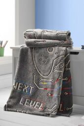 Catherine Lansfield 'Game Over' Glow in the Dark Fleece Cosy Fleece Blanket Throw in Black - Size: 130 cm x 170 cm