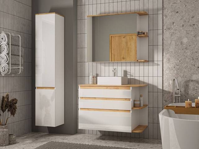 Vente-unique Wall-Hung Vanity Unit - Light Natural & White - 96 Cm - ANIDA in Light Oak - image 1
