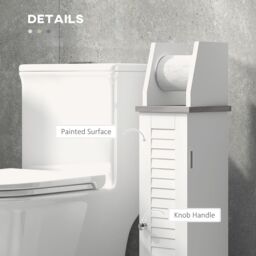 Kleankin Slim Bathroom Floor Cabinet with Cupboard Roll Holder Adjustable Shelf in White - thumbnail 6