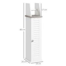 Kleankin Slim Bathroom Floor Cabinet with Cupboard Roll Holder Adjustable Shelf in White - thumbnail 3