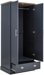GFW Kendal 2 Door 1 Drawer Wardrobe in Blue - thumbnail 3
