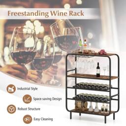 Gymax 5-Tier Metal Wine Rack 16 Bottle Floor Wine Shelf With Glass Holders in Brown - thumbnail 3