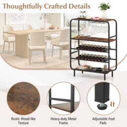 Gymax 5-Tier Metal Wine Rack 16 Bottle Floor Wine Shelf With Glass Holders in Brown - thumbnail 8