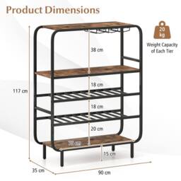 Gymax 5-Tier Metal Wine Rack 16 Bottle Floor Wine Shelf With Glass Holders in Brown - thumbnail 2
