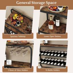Gymax 5-Tier Metal Wine Rack 16 Bottle Floor Wine Shelf With Glass Holders in Brown - thumbnail 7