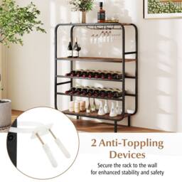 Gymax 5-Tier Metal Wine Rack 16 Bottle Floor Wine Shelf With Glass Holders in Brown - thumbnail 9