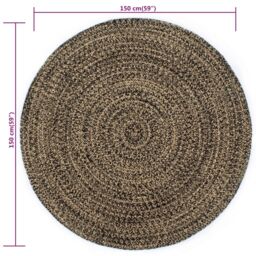 Berkfield Home Handmade Rug Jute Black & Natural 150 cm - Size: 100 cm diameter - thumbnail 5