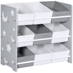 ZONEKIZ Kids Storage Unit Toy Box Organiser Bookshelf w/ Nine Removable Baskets in Grey - thumbnail 2