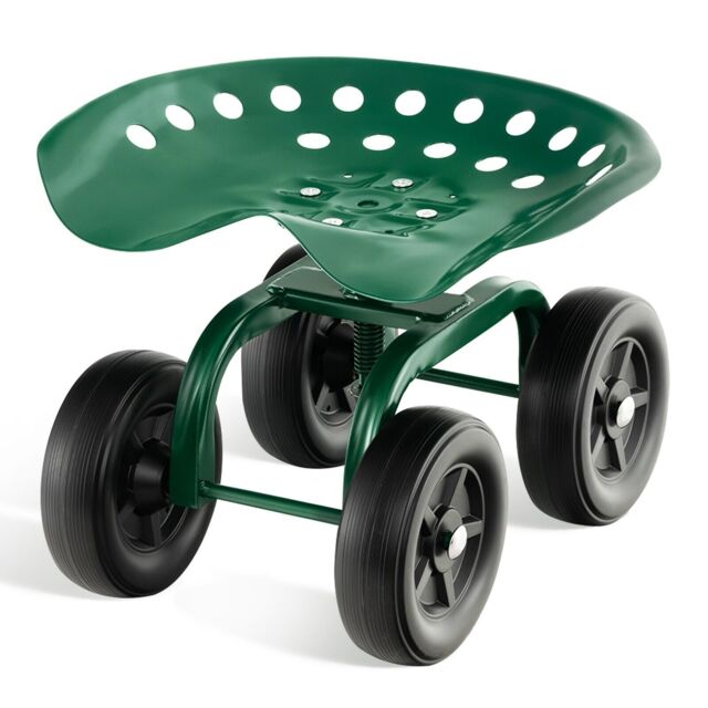 Costway Garden Cart Rolling Workseat Rolling Garden Stool Cart w/360°Swivel Seat in Green - image 1