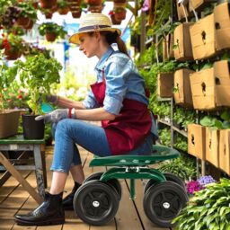 Costway Garden Cart Rolling Workseat Rolling Garden Stool Cart w/360°Swivel Seat in Green - thumbnail 5