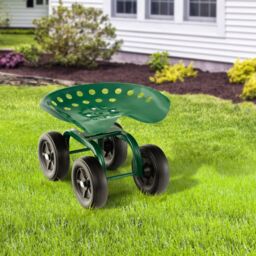 Costway Garden Cart Rolling Workseat Rolling Garden Stool Cart w/360°Swivel Seat in Green - thumbnail 3