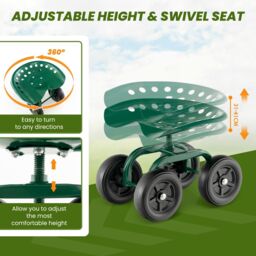 Costway Garden Cart Rolling Workseat Rolling Garden Stool Cart w/360°Swivel Seat in Green - thumbnail 6