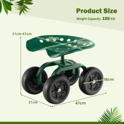Costway Garden Cart Rolling Workseat Rolling Garden Stool Cart w/360°Swivel Seat in Green - thumbnail 2