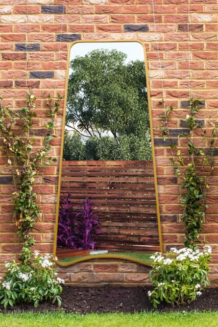 MirrorOutlet Gold Metal Trapezoid Shape Framed Garden Wall Mirror (200CM X 95CM) - Size: 1 Pack - image 1
