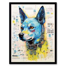 Artery8 Dog Robot Hybrid Schematic Blueprint Futuristic Secret Complex Arcane Manuscript Gift For Him Man Cave Art Print Framed Poster Wall Decor - thumbnail 1