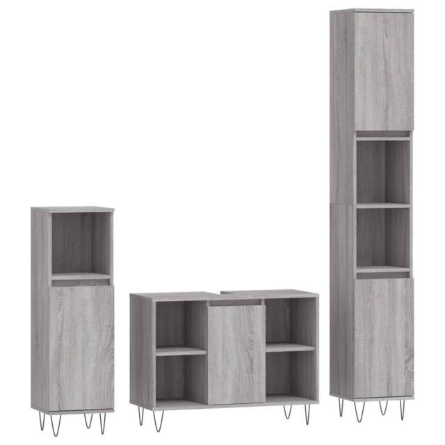 Berkfield Home 3 Piece Bathroom Furniture Set Grey Sonoma Engineered Wood - image 1