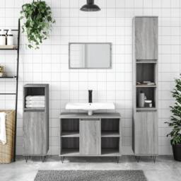 Berkfield Home 3 Piece Bathroom Furniture Set Grey Sonoma Engineered Wood - thumbnail 2