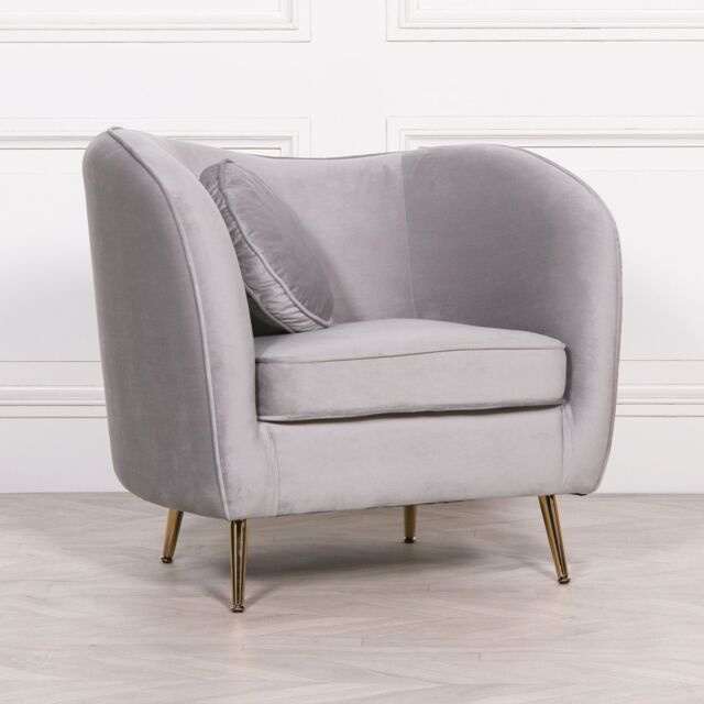 Glasstone Grey Velvet Armchair with Cushion in Metallic Silver - image 1