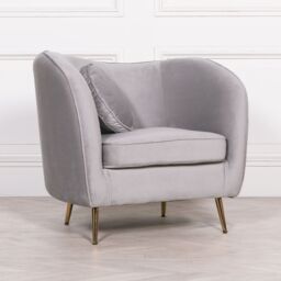 Glasstone Grey Velvet Armchair with Cushion in Metallic Silver