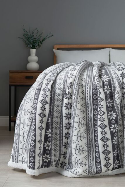 BHS Christmas Fairisle Throw with Sherpa in Grey - Size: 140 cm x 180 cm - image 1