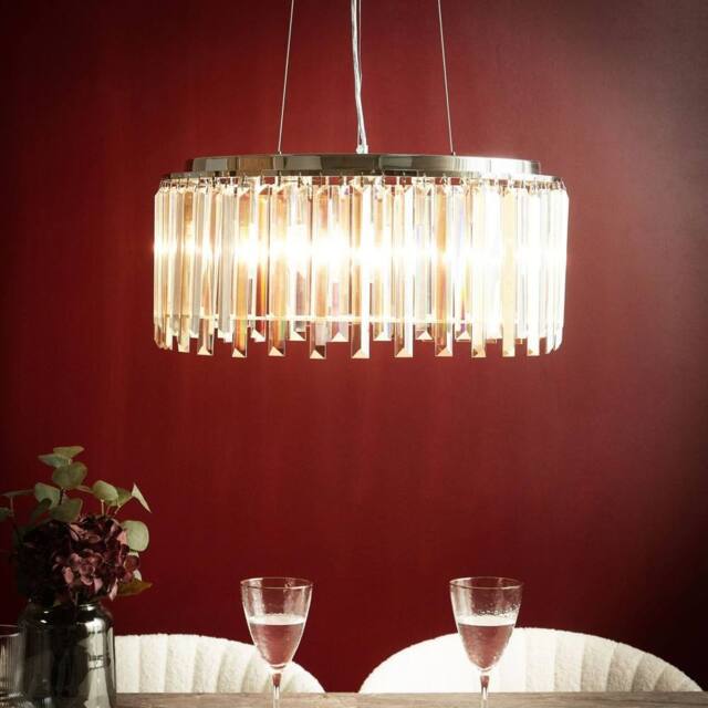 Wyld and Coco Glamour Chrome Glass Crystal Chandelier Iron Ceiling Lamp Living and in Silver - image 1