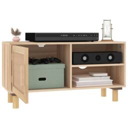 Berkfield Home TV Cabinet Brown 80x30x40 cm Solid Wood Pine & Natural Rattan - Size: 80 x 30 x 40 cm - thumbnail 3