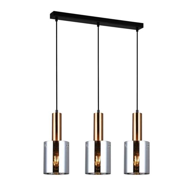 Netlighting Modern Hanging Pendant Brass 3 Light with Smoky Shade E27 in Black