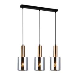 Netlighting Modern Hanging Pendant Brass 3 Light with Smoky Shade E27 in Black