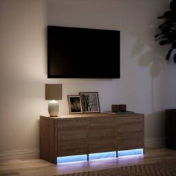 Berkfield Home TV Cabinet with LED Brown Oak 97x34x40 cm Engineered Wood - Size: 97 x 34 x 40 cm - thumbnail 5