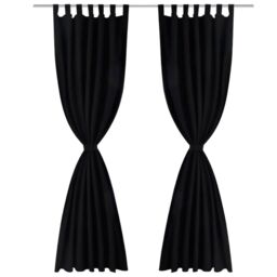 Berkfield Home 2 pcs Black Micro-Satin Curtains with Loops 140 x 175 cm - thumbnail 2
