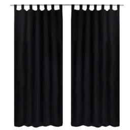 Berkfield Home 2 pcs Black Micro-Satin Curtains with Loops 140 x 175 cm - thumbnail 1