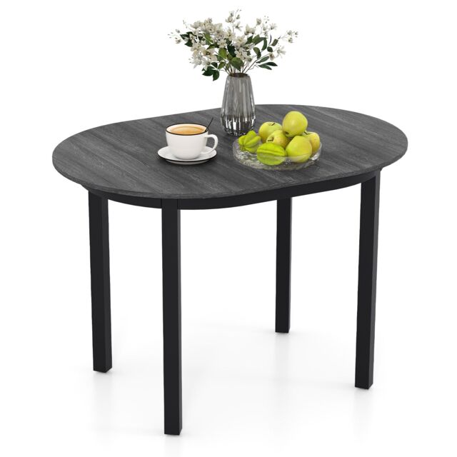 Gymax 110CM Wooden Dining Table for 4-6 People Oval Kitchen Table-Black in Black - image 1
