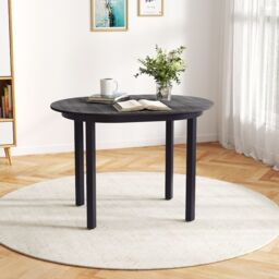 Gymax 110CM Wooden Dining Table for 4-6 People Oval Kitchen Table-Black in Black - thumbnail 3