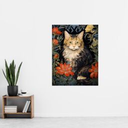Artery8 Stylish Maine Coon Cat Flowers Floral Design Illustration William Morris Style Extra Large XL Unframed Wall Art Poster Print - thumbnail 4
