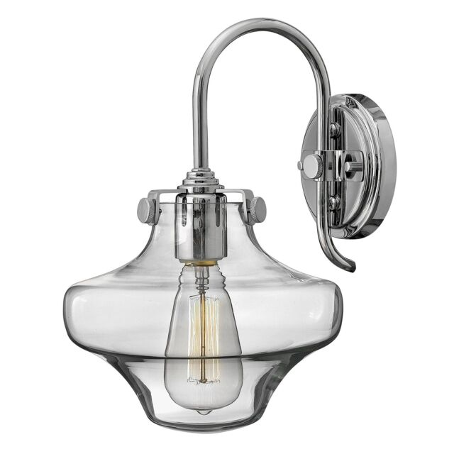 Loops Wall Light Retro Clear Glass Bulbous Shade Up & Over Stem Chrome LED E27 100W
