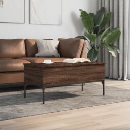 Berkfield Home Coffee Table Brown Oak 100x50x45 cm Engineered Wood & Metal - Size: 100 x 50 x 45 cm - thumbnail 3