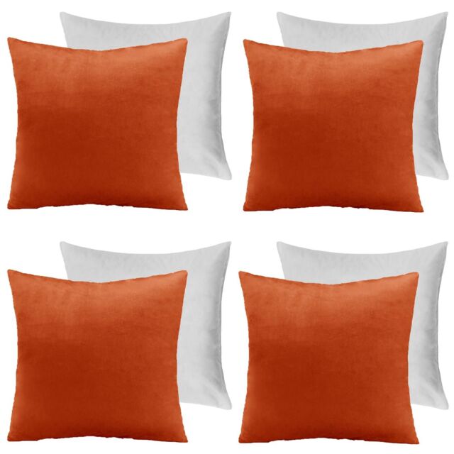 OHS 4 x Matte Velvet Filled Cushion Covers Soft Zip in Burnt Orange - Size: 45 cm x 45 cm - image 1