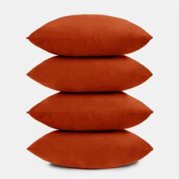 OHS 4 x Matte Velvet Filled Cushion Covers Soft Zip in Burnt Orange - Size: 45 cm x 45 cm - thumbnail 3