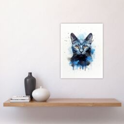 "Artery8 Wall Art Print Russian Blue Cat Lovers Gift Watercolour Pet Portrait Painting Artwork Poster - Size: W24"" x H32""" - thumbnail 4