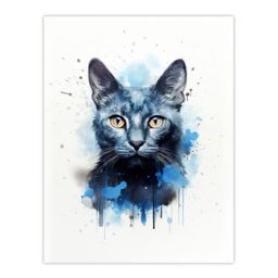 "Artery8 Wall Art Print Russian Blue Cat Lovers Gift Watercolour Pet Portrait Painting Artwork Poster - Size: W24"" x H32""" - thumbnail 1