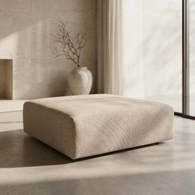 Abakus Direct Tokyo Footstool Brushed Tweed Fabric in Cream - image 1